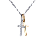 Sterling Silver Cross Shadow Charm Pendant Necklace