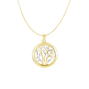 14K Two-Tone Gold Tree of Life Polished Circle Necklace