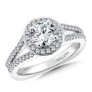 14K White Gold Halo Engagement Ring with Double Band
