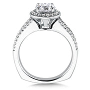 14K White Gold Halo Engagement Ring with Double Band