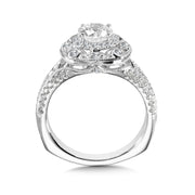 14K White Gold Retro-Style Halo Engagement Ring