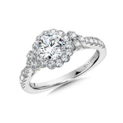 14K White Gold Floral-Halo Diamond Engagement Ring