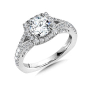 14K White Gold Split Shank Cushion-Shaped Halo Diamond Engagement Ring