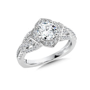 14K White Gold Criss Cross Diamond Floral Halo Engagement Ring