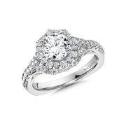 14K White Gold Ornate Halo Diamond Engagement Ring