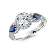 14K White Gold Diamond Halo And Pear-Shaped Sapphire Engagement Ring