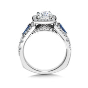 14K White Gold Diamond And Sapphire Cushion-Shaped Halo Engagement Ring