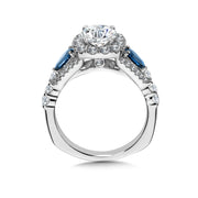 14K White Gold Cushion-Shaped Halo Diamond And Sapphire Engagement Ring