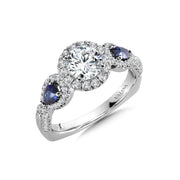 14K White Gold Diamond Halo And Pear-Shaped Sapphire Criss-Cross Halo Engagement Ring