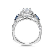 14K White Gold Diamond Halo And Pear-Shaped Sapphire Criss-Cross Halo Engagement Ring