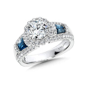 14K White Gold Vintage Halo Diamond And Sapphire Engagement Ring