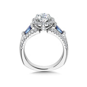 14K White Gold Vintage Halo Diamond And Sapphire Engagement Ring