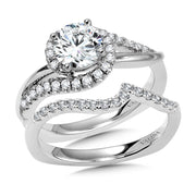 14K White Gold Round Spiral Diamond Engagement Ring