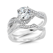 14K White Gold Spiral Pave Diamond Engagement Ring