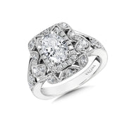 14K White Gold Vintage Double Halo Diamond Engagement Ring