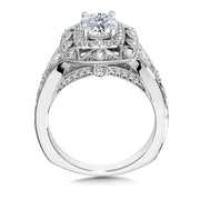 14K White Gold Vintage Double Halo Diamond Engagement Ring