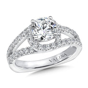 14K White Gold Diamond Split Shank Style Engagement Ring