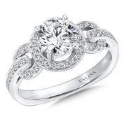 14K White Gold Chain-Loop Halo Diamond Engagement Ring
