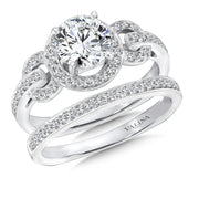 14K White Gold Chain-Loop Halo Diamond Engagement Ring