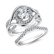 14K White Gold Split Shank Halo Diamond Engagement Ring
