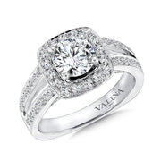 14K White Gold Floral Double Halo Engagement Ring