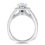 14K White Gold Floral Double Halo Engagement Ring