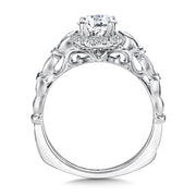 14K White Gold Sculptured Diamond Halo Engagement Ring