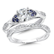 14K White Gold Straight Diamond And Blue Sapphire Engagement Ring