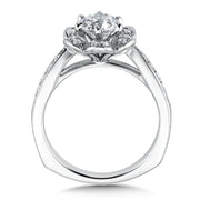 14K White Gold Flower Halo Diamond Engagement Ring