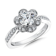 14K White Gold Flower Halo Diamond Engagement Ring