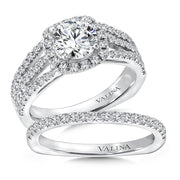 14K White Gold Cushion-Shaped Halo Split Shank Diamond Engagement Ring