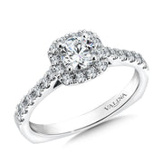 14K White Gold Cushion Shape Halo Diamond And Diamond Band Engagement Ring