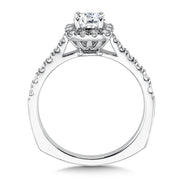 14K White Gold Cushion Shape Halo Diamond And Diamond Band Engagement Ring
