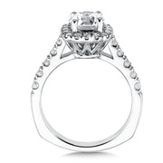 14K White Gold Cushion Shape Halo And Diamond Band Engagement Ring