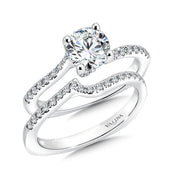 14K White Gold Spiral Style Accent Stone Engagement Ring