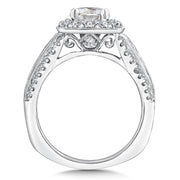 14K White Gold Diamond And Blue Sapphire Milgrain Halo Engagement Ring