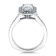 14K White Gold Halo Style Emerald Cut Engagement Ring