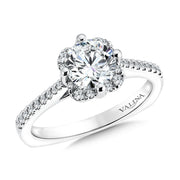 14K White Gold Floral Shape Halo Engagement Ring