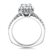 14K White Gold Halo Style Asscher Cut Engagement Ring