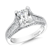 Three Row 14K White Gold Cathedral Emerald Cut Engagement Ring