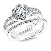 14K White Gold Floral Split Shank Halo Diamond Engagement Ring