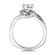 14K White Gold Diamond Spiral Halo Engagement Ring