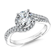 14K White Gold Diamond Spiral Halo Engagement Ring