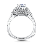 14K White Gold Antique Cushion Shape Double Halo Diamond Engagement Ring