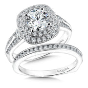 14K White Gold Antique Cushion Shape Double Halo Diamond Engagement Ring