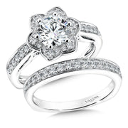 14K White Gold Bright Floral Shape Halo Diamond Engagement Ring