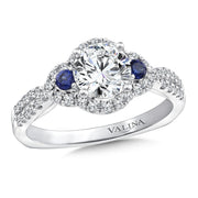 14K White Gold Diamond And Blue Sapphire Criss-Cross Halo Engagement Ring