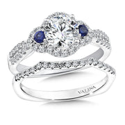 14K White Gold Diamond And Blue Sapphire Criss-Cross Halo Engagement Ring