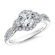 14K White Gold Three Stone Crossover Halo Diamond Engagement Ring