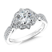 14K White Gold Floral Halo Diamond Accent Engagement Ring